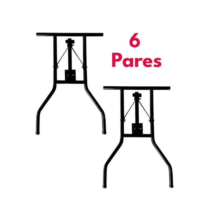 Juego de 6 Pares Patas Plegables Negras en Acero 47x73cm Estructura para Armar 6 Mesas de Banquete y Tableros desde 15mm