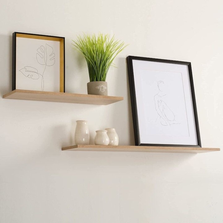 Set 2 Repisas Flotantes Modernas Madera color Tabaquillo 10cm Fondo