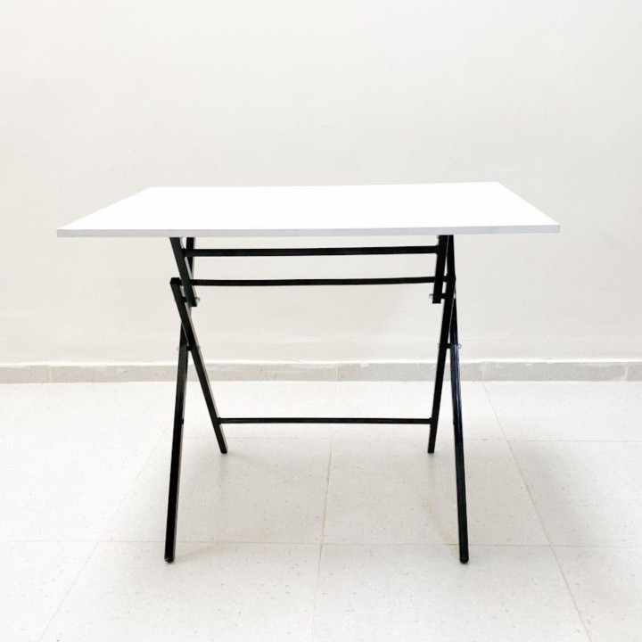 Mesa Plegable Tijera Profesional, 90cm largo, blanco y negro